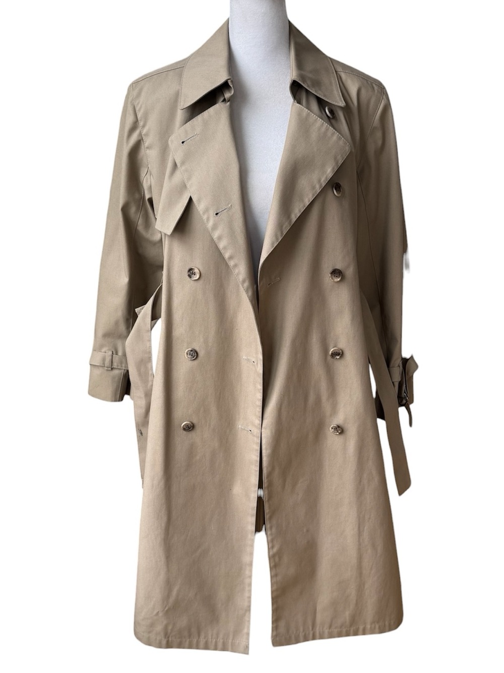 Vintage London Fog Beige Tan Double-Breasted Trench Coat with Belt Sz 2 Petite